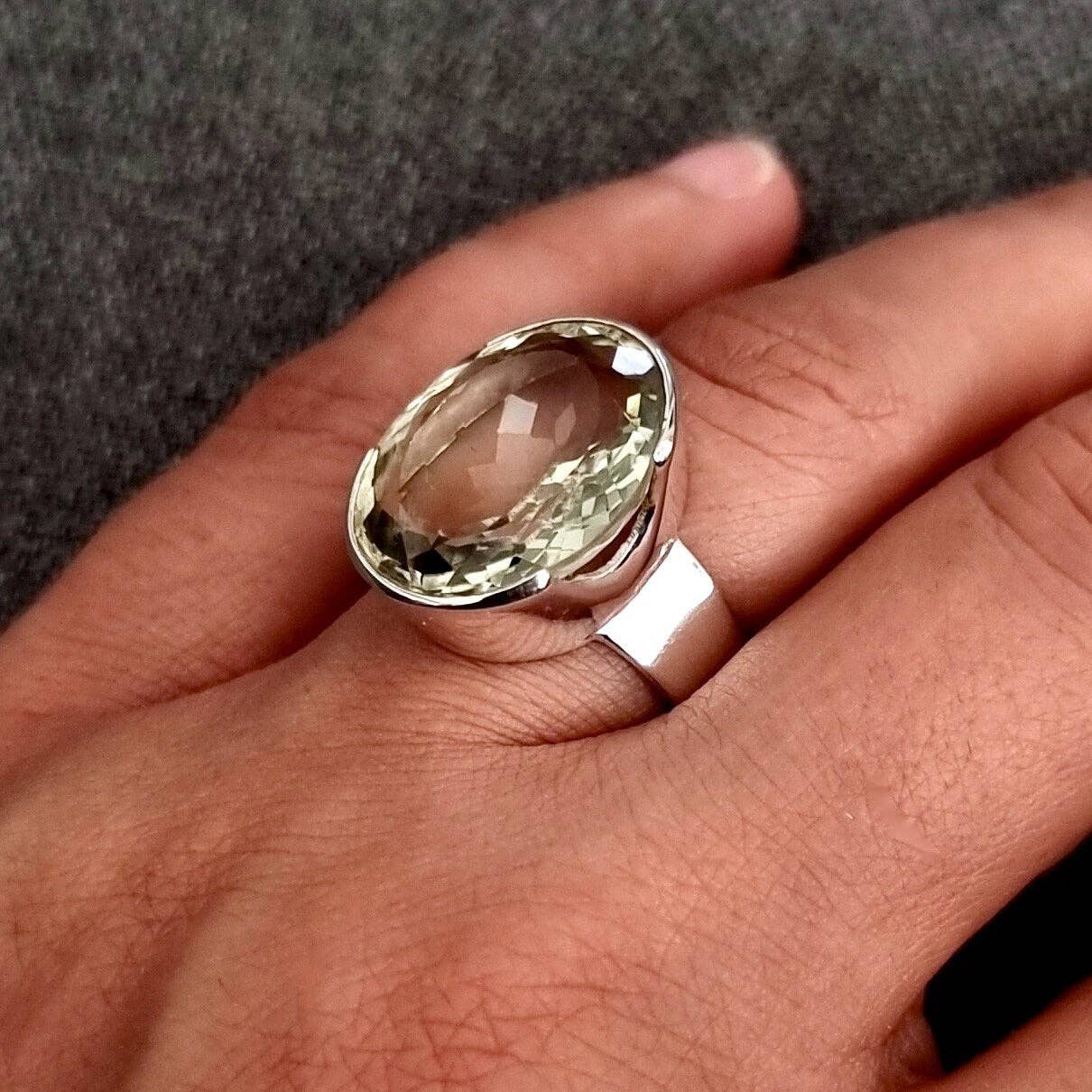 Mistry Gems – Großhandel Cocktail-/Statement-Ring – Designer Großer Ovaler Grüner Amethyst-Ring |925 Sterlingsilber, R1101