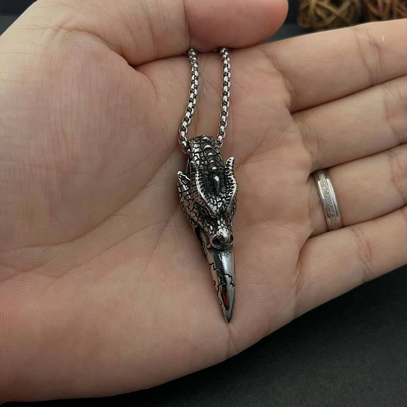 GemMeet – wholesale Pendant/charm necklace – Vintage Dragon Head Knife Pendant Necklace for Men2