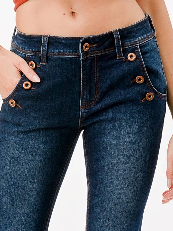 Grace in LA - Wholesale Jeans – Women’s - Buttons Detail Basic Mid-Rise Boot Cut 32" | EB-81724-320