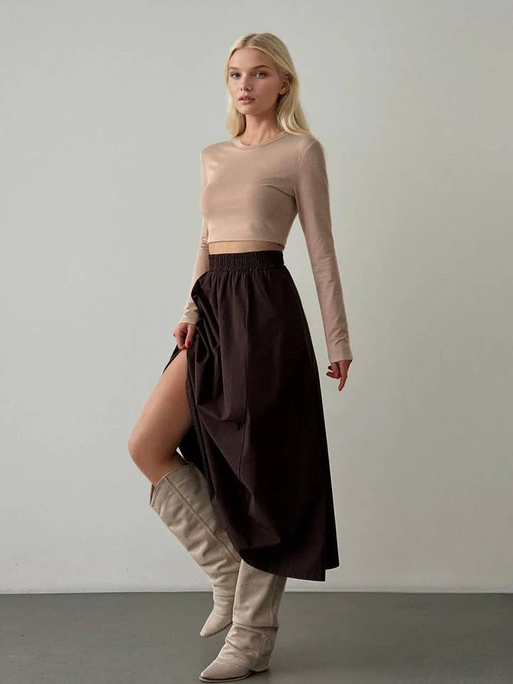 Poplin A-lijn midi-rok voor de lente voor wholesale door Anaz