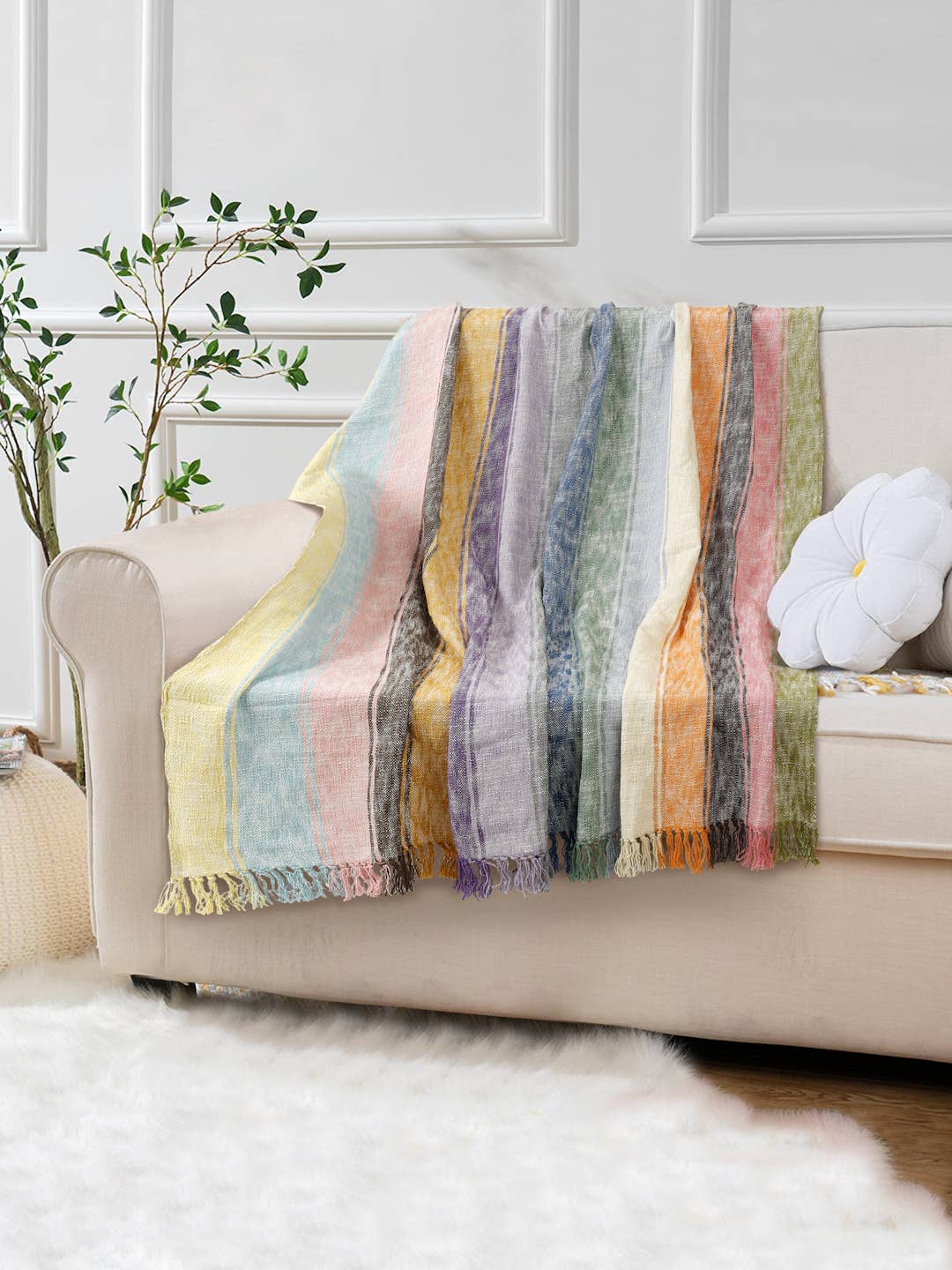 Eyda Homes - Wholesale Throw blanket - Handloom Cotton Throw Blanket | Earthy Multicolor Boho Throw0