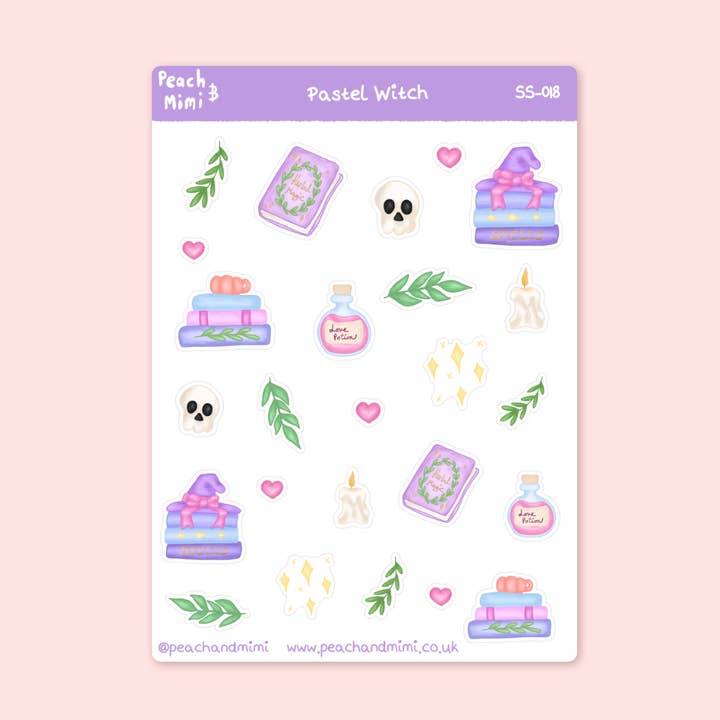 Pastel Witch Sticker Sheet for wholesale by Peach and Mimi