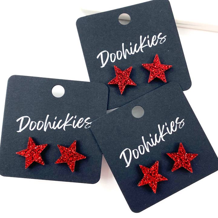 Doohickies - Wholesale Stud/Post Earrings - 15mm Freedom Sparkle Star Studs -Patriotic Earrings