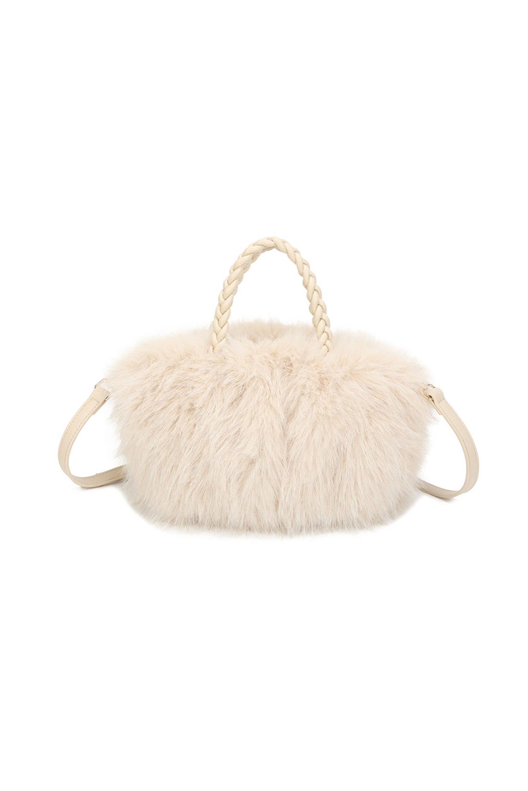Ellas Trading – wholesale Top handle bag – women's – Elegant Faux Fur Tote Bag Braided Handles Soft Plush4