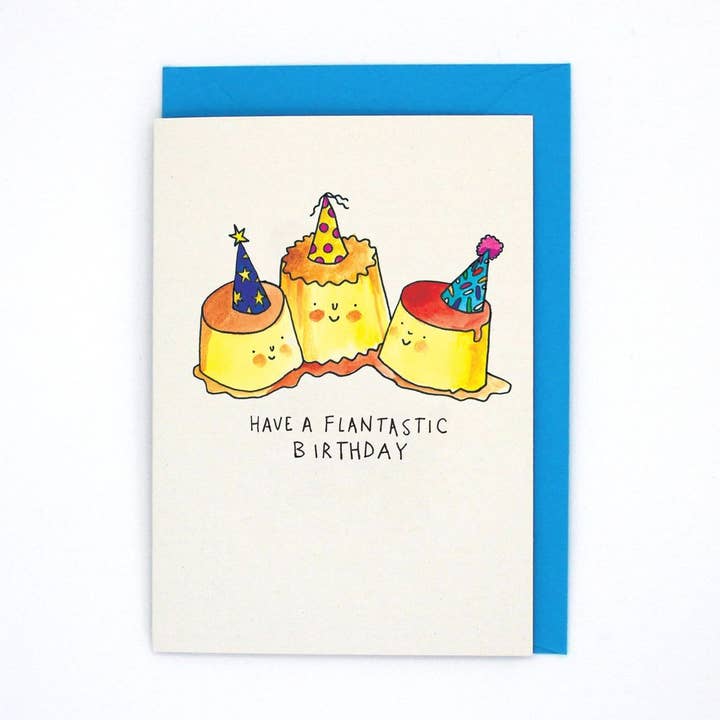 Jelly Armchair - Wholesale Birthday card - Flantastic Birthday - Flans with Party Hats0