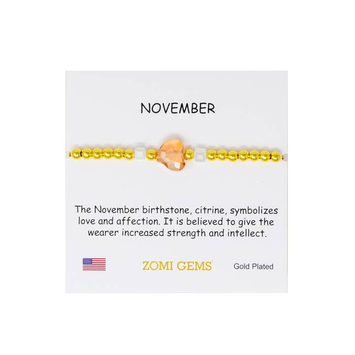 Tiny Treats and ZOMI GEMS - Wholesale Beaded Bracelet - Kids - Stretchy Gold Bead Heart Birthstone Bracelets for Kids7