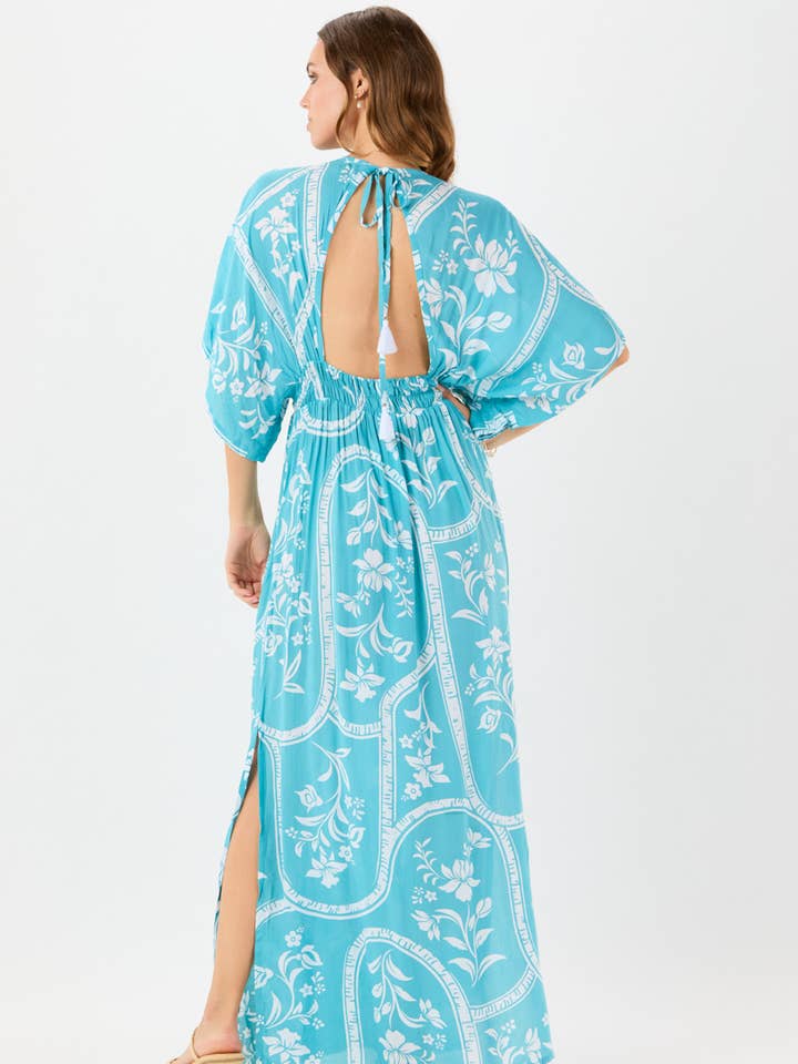 Painted Tiles Aquamarine Levine Maxi Dress for wholesale on Faire