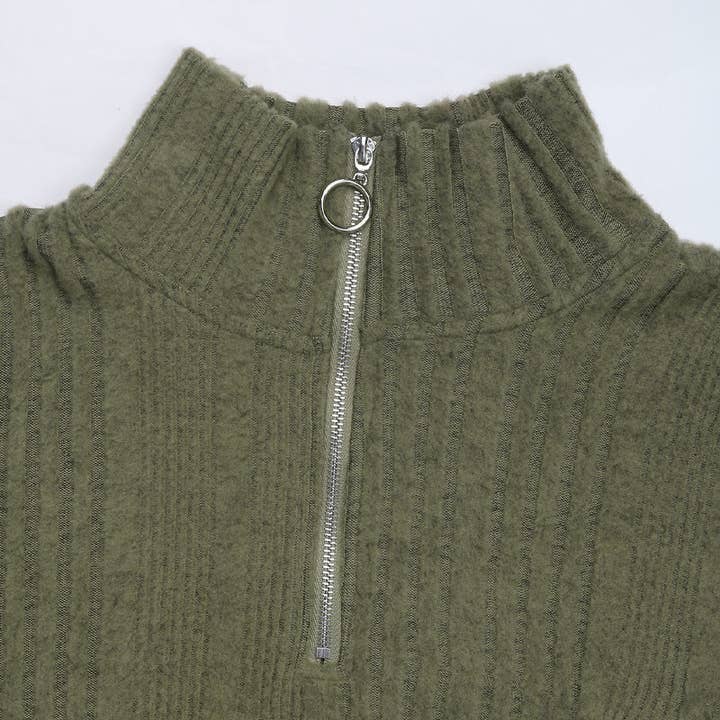Green Lapel Zipper Long Sleeve Dress Lace Up for wholesale on Faire