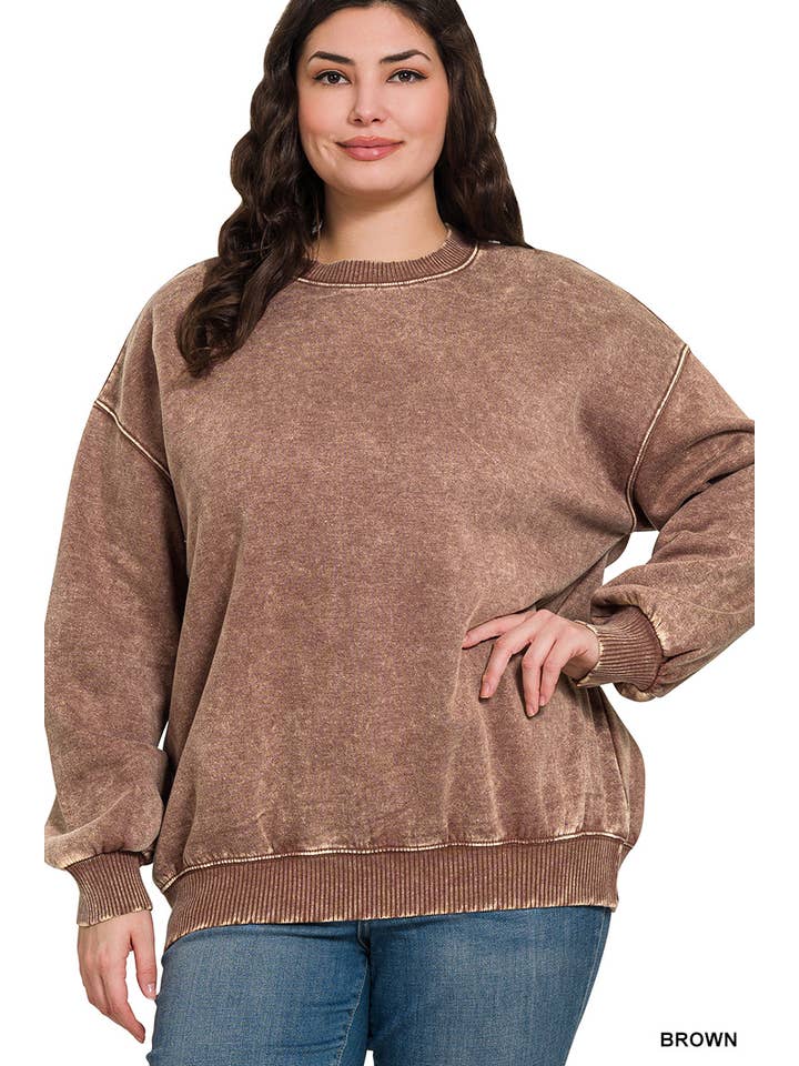 42POPS - Wholesale Sweatshirt - Women's - `.Acid Wash Fleece Oversized Pullover