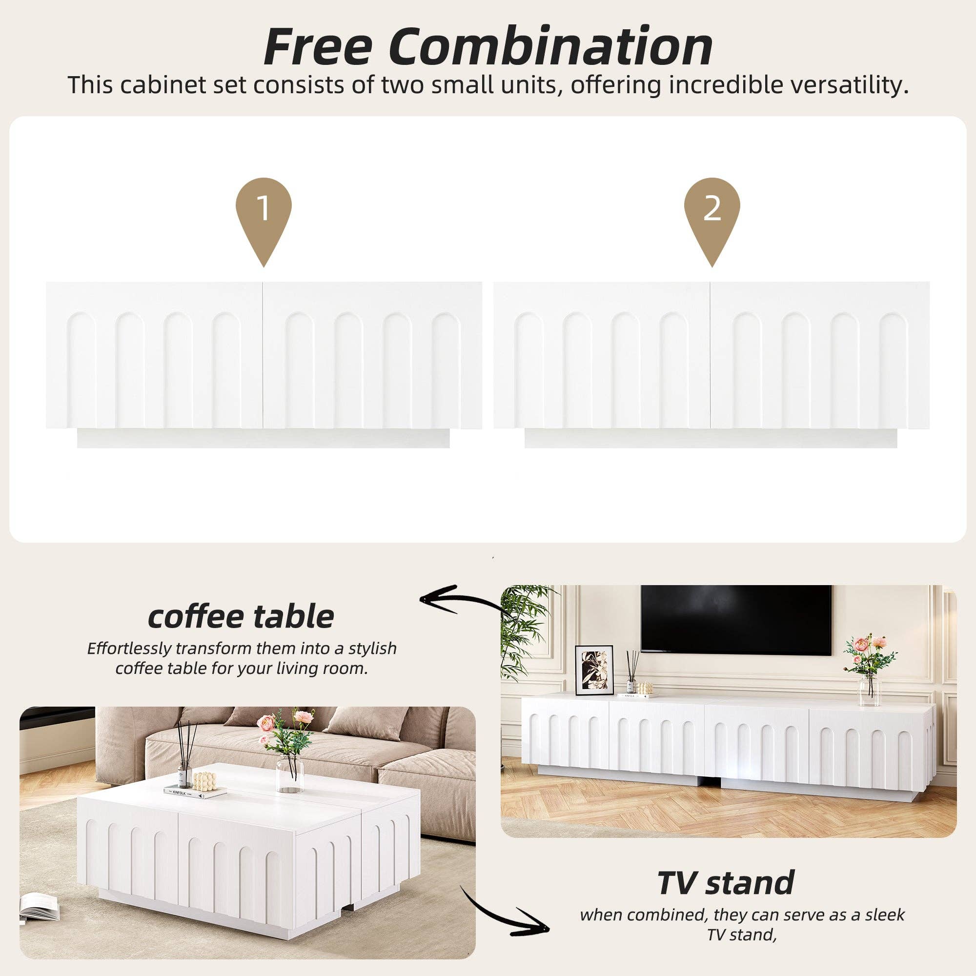 HOMYCASA DESIGN INC - Wholesale Console Table - ON-TREND Elegant TV Stand with Arched Design for TVs Up to 80', Modern Dual Purpose Coffee Table with 4 Drawers, Multi-Functional Organizer Cabinet with Storage for Living Room, Bedroom, White2