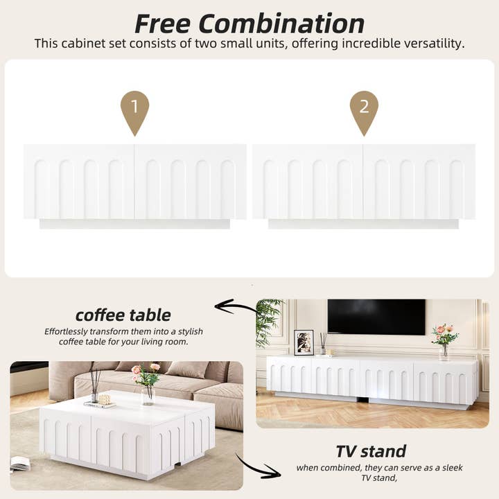 HOMYCASA DESIGN INC - Wholesale Console Table - ON-TREND Elegant TV Stand with Arched Design for TVs Up to 80', Modern Dual Purpose Coffee Table with 4 Drawers, Multi-Functional Organizer Cabinet with Storage for Living Room, Bedroom, White2