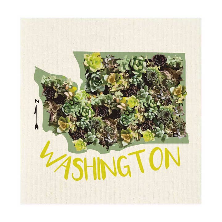 Washington State Succulent Swedish Dishcloth for wholesale by Potluck Press
