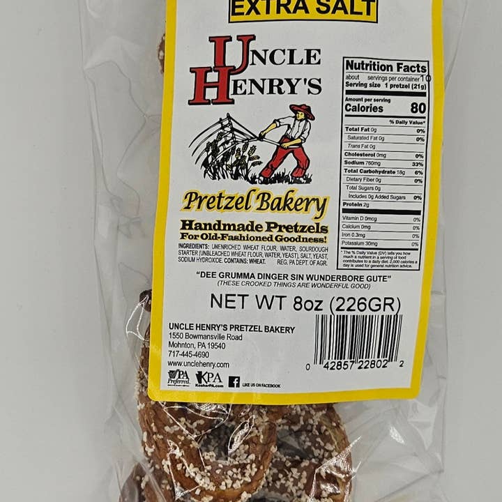 Uncle Henry's Pretzel Bakery - Wholesale Pretzels - Uncle Henry's Regular Extra Salty Pretzels - 8 oz.