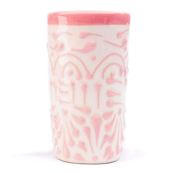 MEXTEQUIL Talavera Ceramic Shot Glasses - Set of 4 - 2 Oz-Pink Lace for wholesale by MEXTEQUIL