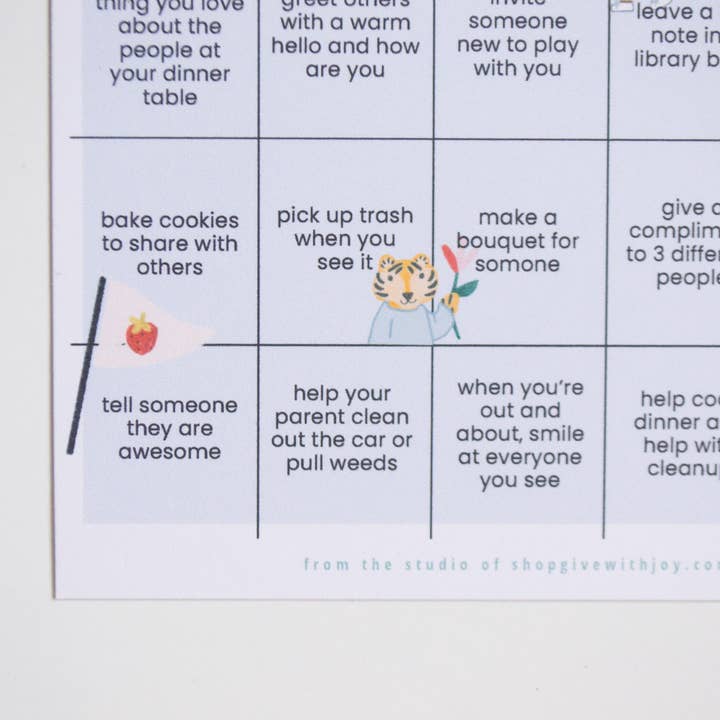 give with joy - Vente Cartes d'apprentissage – enfant et bébé - Carte de Bingo de Gentillesse3