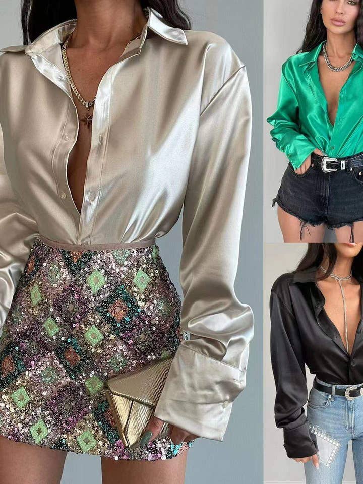 Fashion Combination - Wholesale Blouse - Women's - lapel long sleeve loose temperament button shirt4