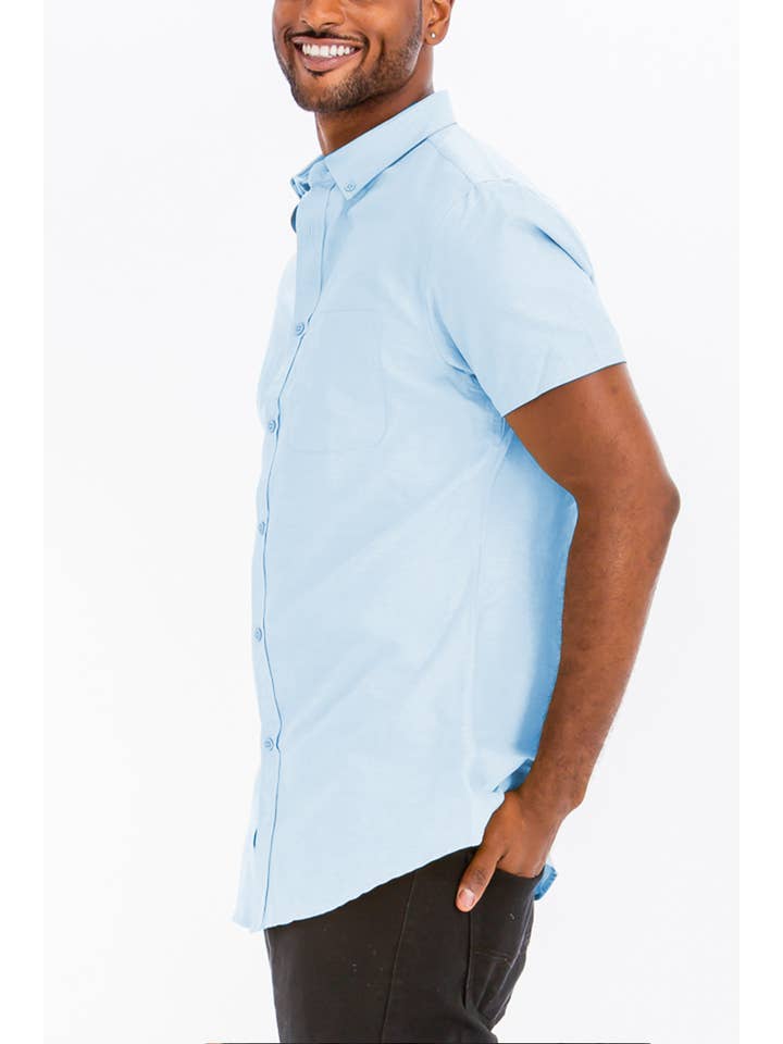 WEIV - Wholesale Button Down Shirt - Men's - Solid Chambray Short Sleeve Button Down Shirt