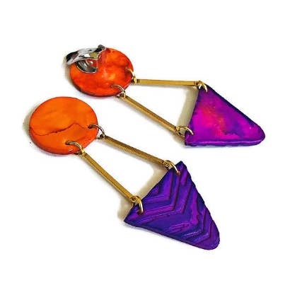 Large Statement Clay Clip On Earrings Handmade & Painted- "Dupa" for wholesale by Sassy Sacha Jewelry