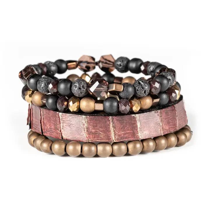 The Ember Set Burgundy & Bronze Beaded Bracelet Stack for wholesale by The Dark
