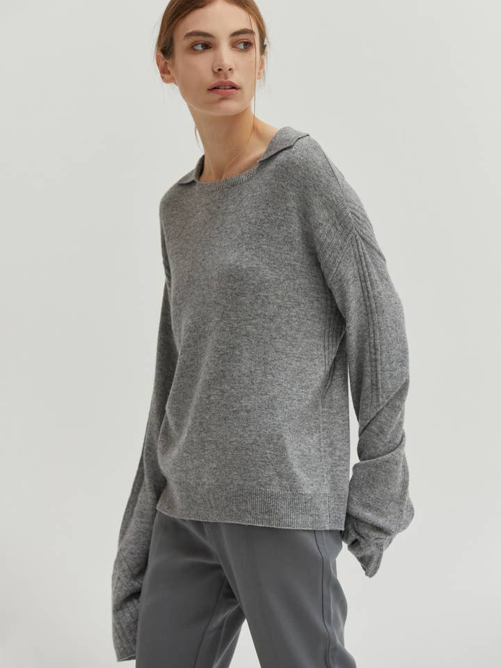 H GREY CT8877 - Maline Cashmere Softened Collared Sweater Top for wholesale on Faire