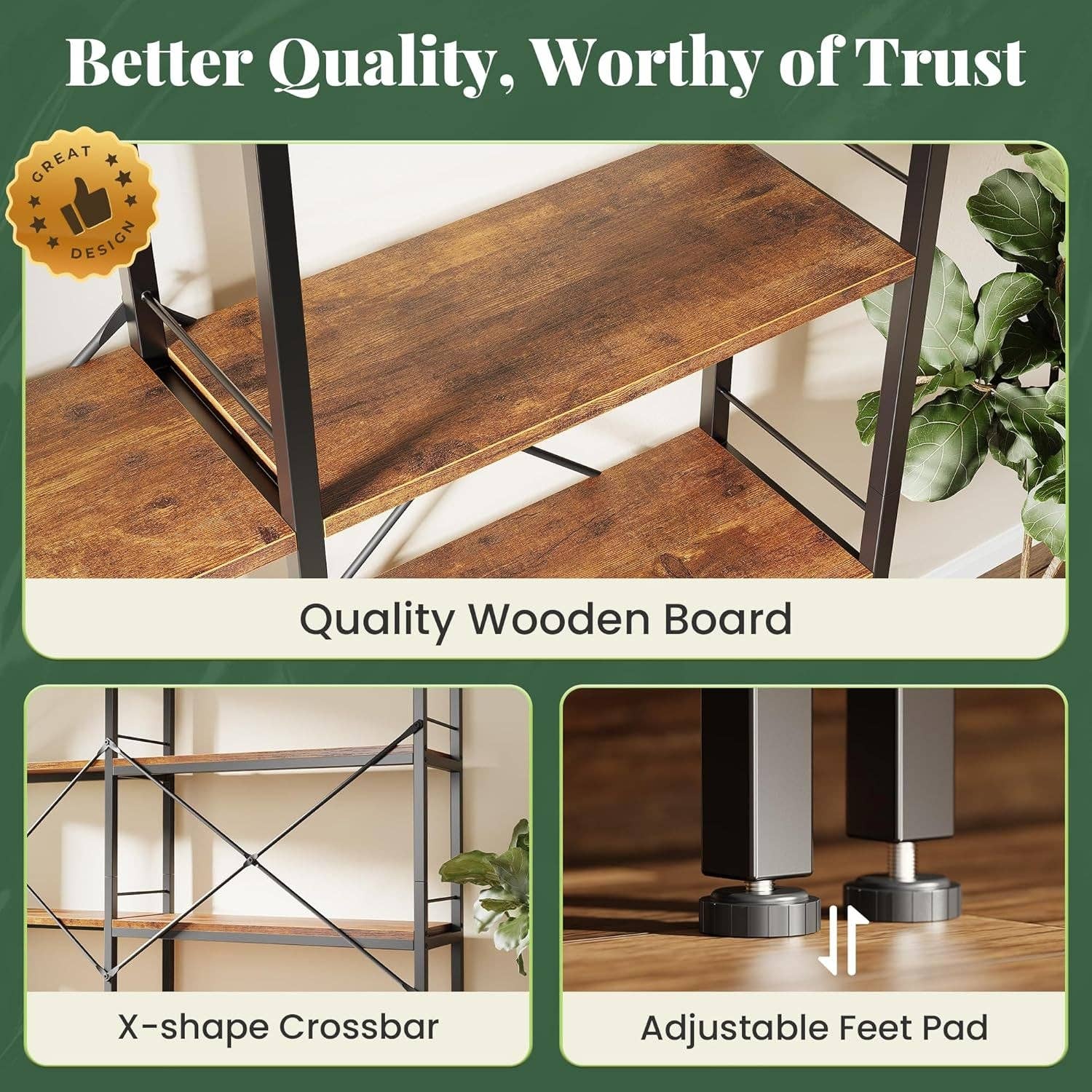 L Shaped Corner Bookshelf 49 Inch Rustic Brown Wood Metal Frame for wholesale on Faire5