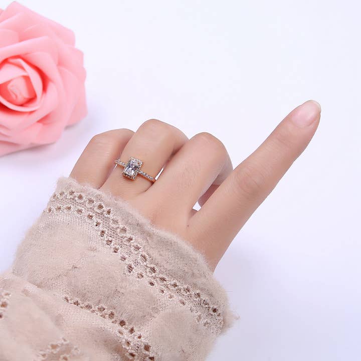 Aim Eternal - Wholesale Multi-Stone Ring - CZ 16k Gold Filled Princess Cut Diamond Cubic Bezel Set Ring Wedding Band Birthday Christmas Gift U-3103