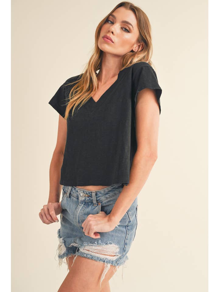 AEMI + CO - Wholesale T-Shirt - Women's - 8281DK Til V-Neck Baby Top3