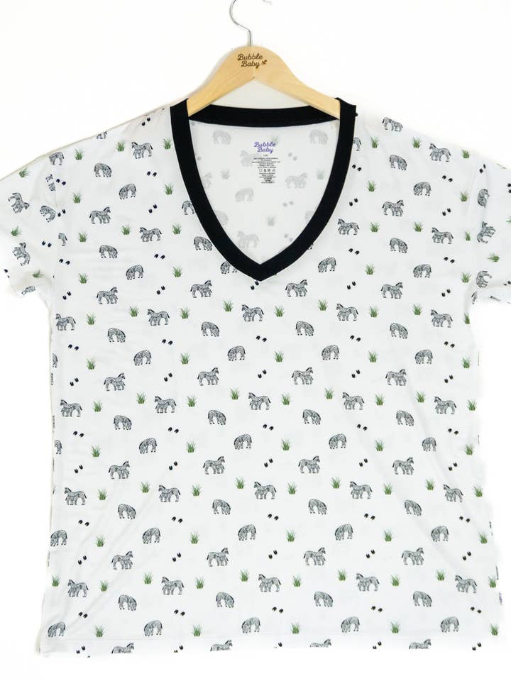 Zebra | Adult V Neck for wholesale by Bubble Baby