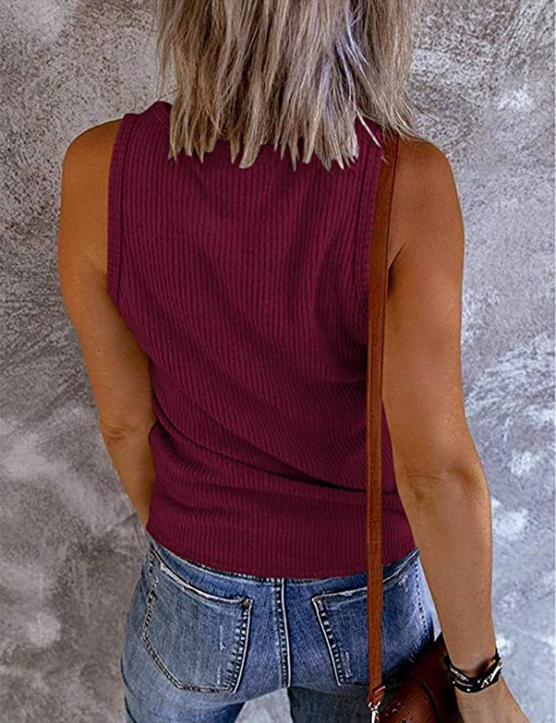 Lily Clothing - Wholesale Tank Top - Women's - SOLID COLOR V-NECK BREASTED SLIM-FIT KNIT VEST14