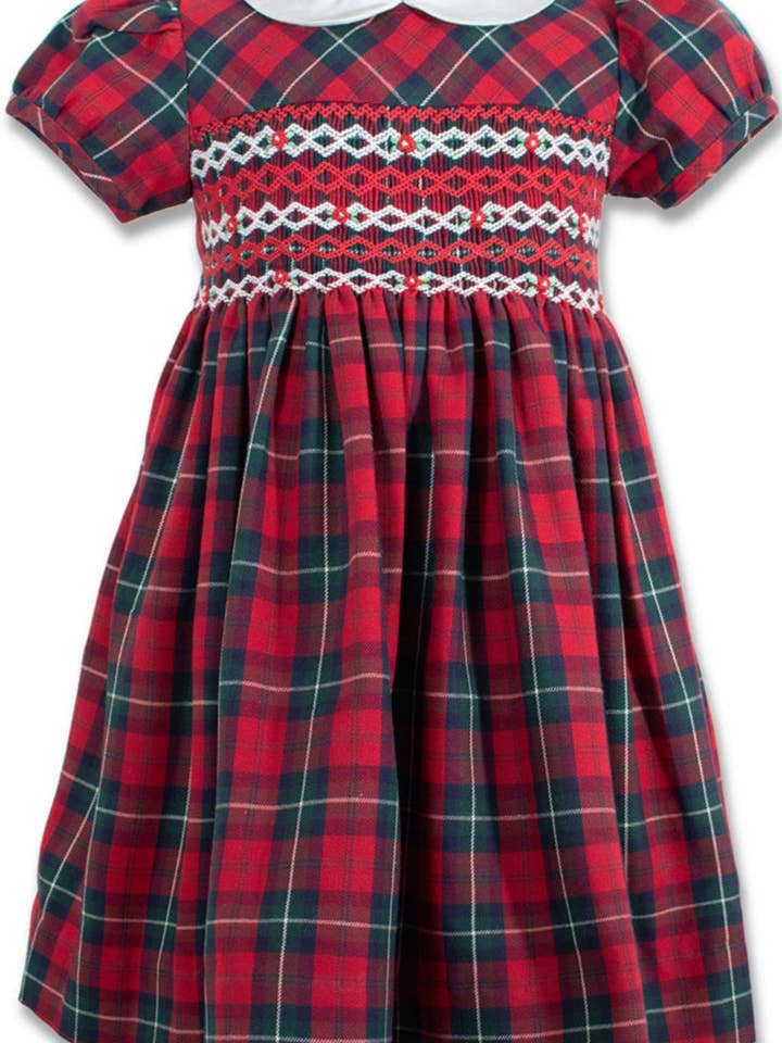 Vestito a quadri rosso con smock a diamante per bambina e neonata per la vendita all'ingrosso da parte di Julius Berger & Carriage Boutique