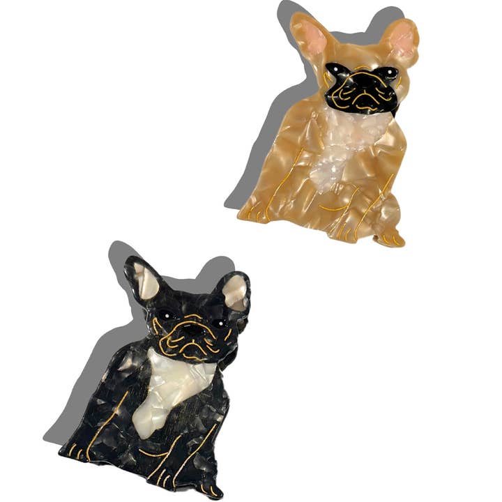 Solar Eclipse - Vente Pince à cheveux – femme - Pince à cheveux griffes peinte à la main motif chien Frenchie | Écologique