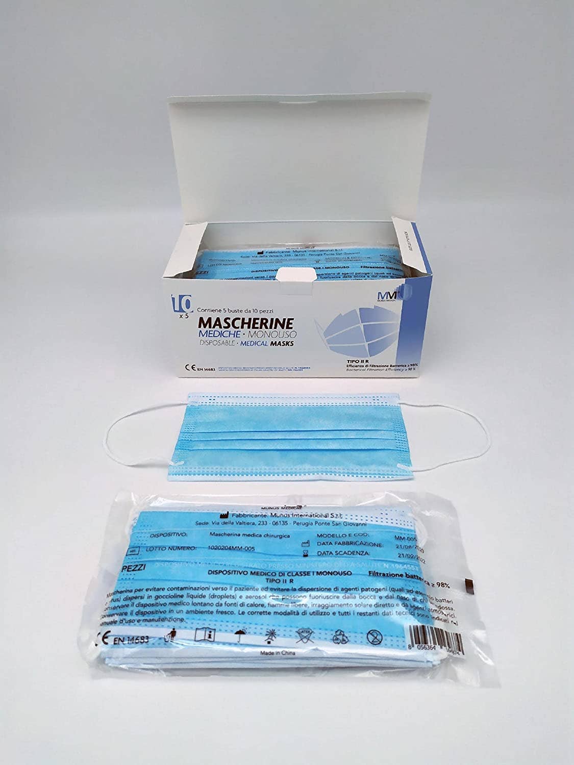 Munus Medical - Venta al por mayor Mascarilla facial protectora - Mascarilla quirúrgica para adultos MM-005 - 5 bolsas de 10 piezas5