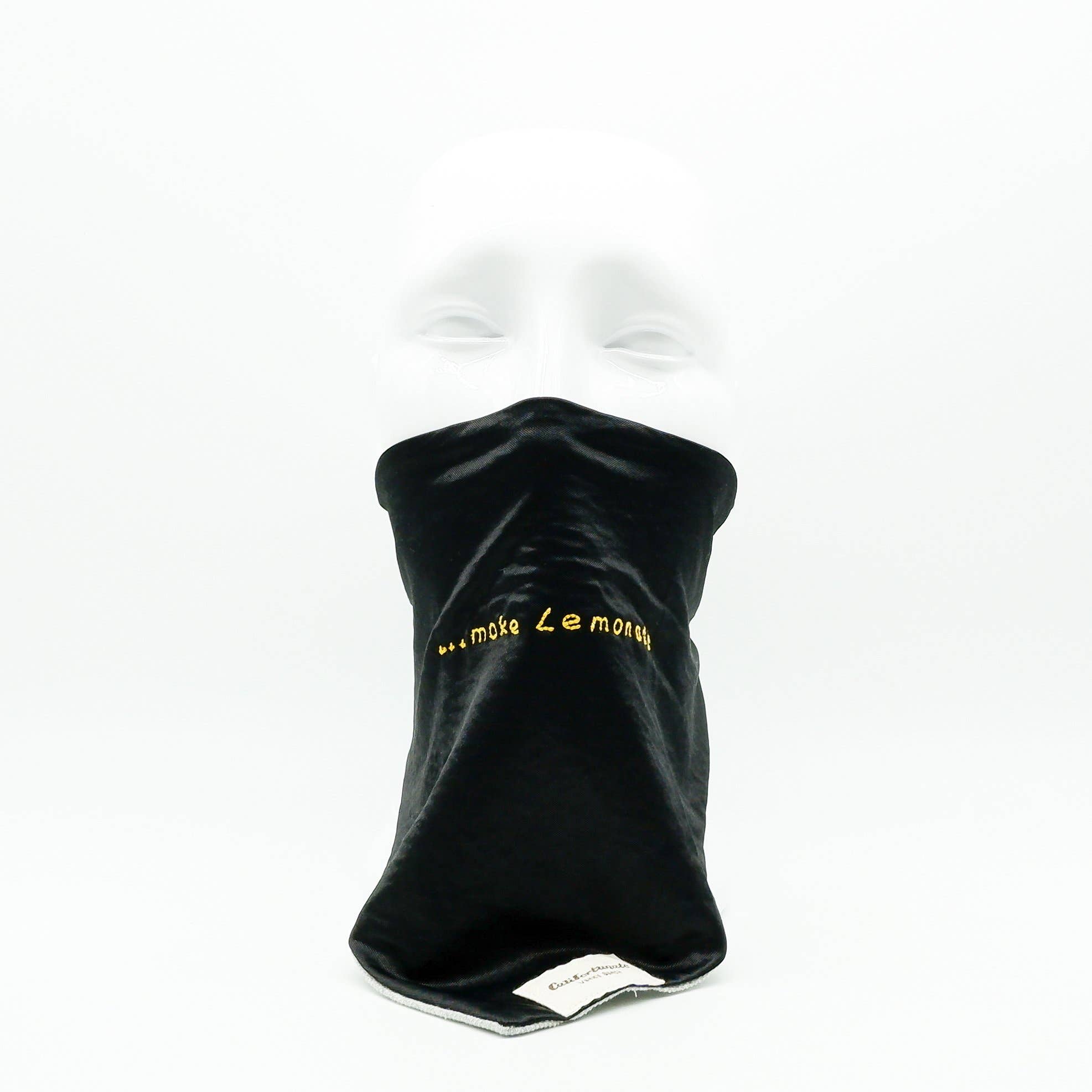 Maskdanna by Califortunate - Wholesale Non-Medical Disposable Mask - MASKDANNA SATIN BLACK 'MAKE LEMONADE' HAND STITCH0