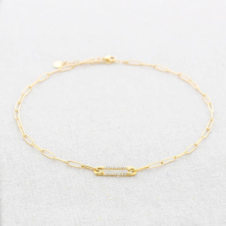 gold STEEL CHOKER SAFETY PIN CRYSTALS for wholesale on Faire3