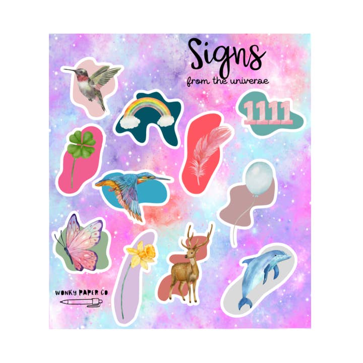 Signs From The Universe Sticker Sheet - Spiritual Stickers for wholesale by Wonky Paper Co