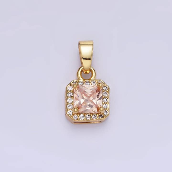 Aim Eternal - Wholesale Individual Charm/Pendant - 14K Gold Filled CZ Micro Paved Edged Square Pendant in Gold & Silver | AA1270 - AA1280