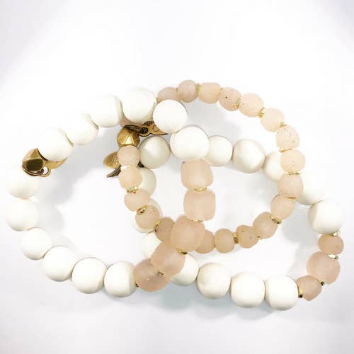 Rose Sea Glass With Wood Trio 8mm-12mm for wholesale by omibeads