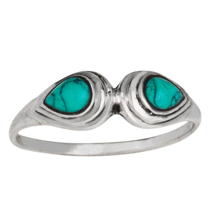 Bague Dreamy Duo en argent sterling turquoise pour la vente par Tiger Mountain Jewelry