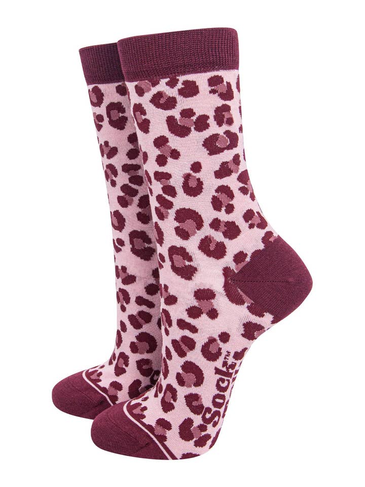 Women's Bamboo Socks - Light Pink/Berry, Leopard for wholesale by Sock Talk