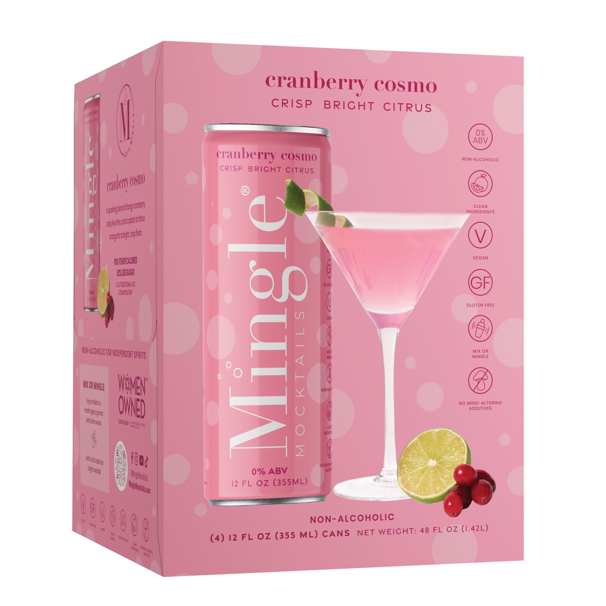 Mingle Mocktails - Wholesale Non-Alcoholic Aperitif/Mocktail - Cranberry Cosmo Sparkling Mocktail (6 x 4pk)2