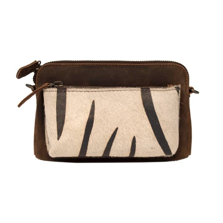 Arrigo – wholesale Axelväska - Dam – Crossbody Axelremsväska Mörkbrunt Läder - 8 djur tryck