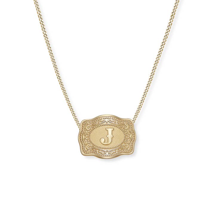 SpurWest Mini Belt Buckle Necklace (Initial) - Gold for wholesale on Faire34