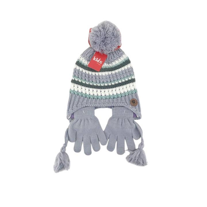 VewoTex - Wholesale Winter Accessory Set - Kids - Children's winter hat with gloves » Striped set » Children's hat with stripes and finger gloves3