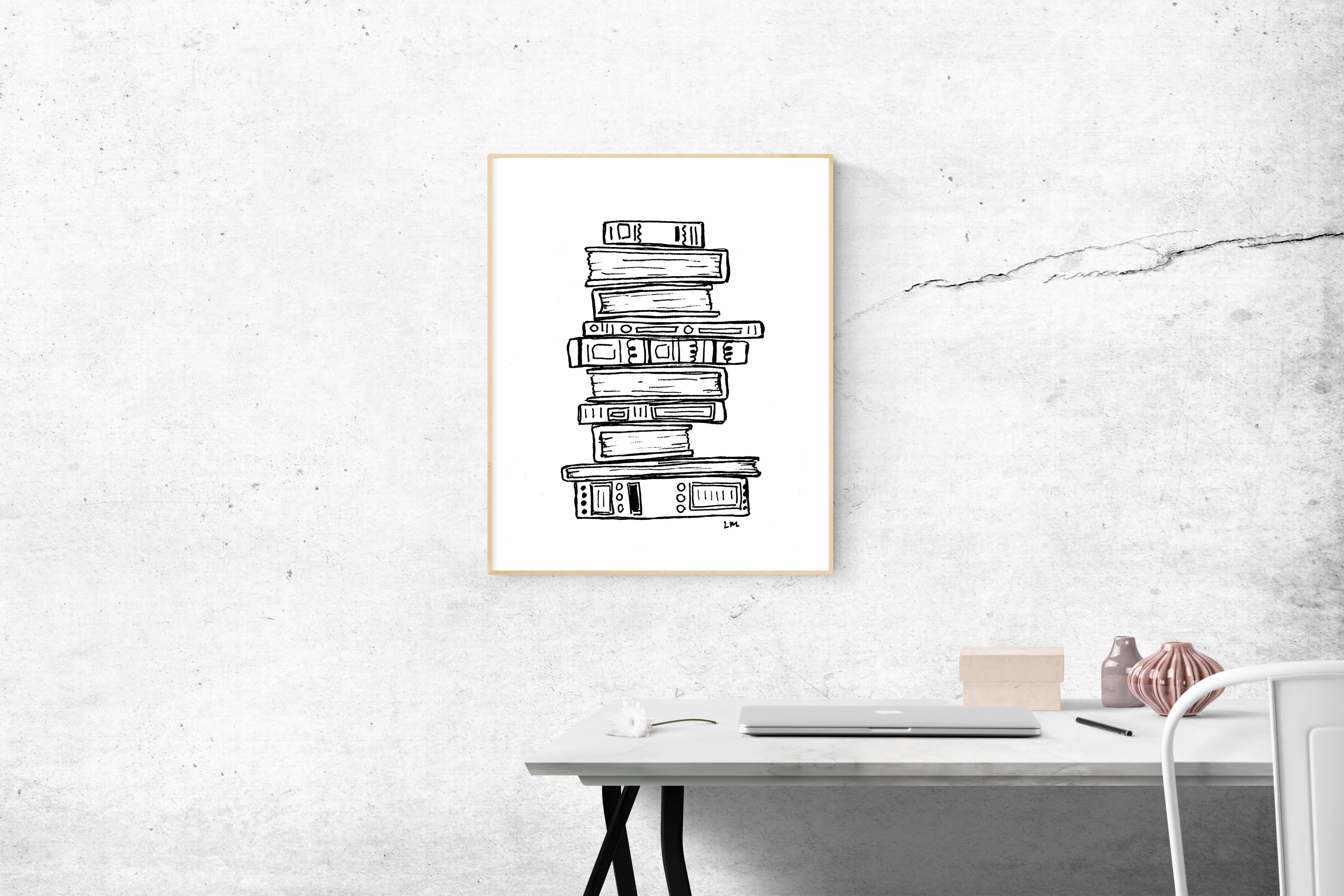Laura K Maxwell - Wholesale Art Print - Stack of Books Art Print2