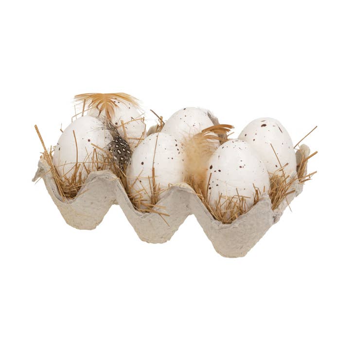 The Hearthside Collection - Wholesale Decorative Tabletop Object - Natural Speckled Eggs in Crate