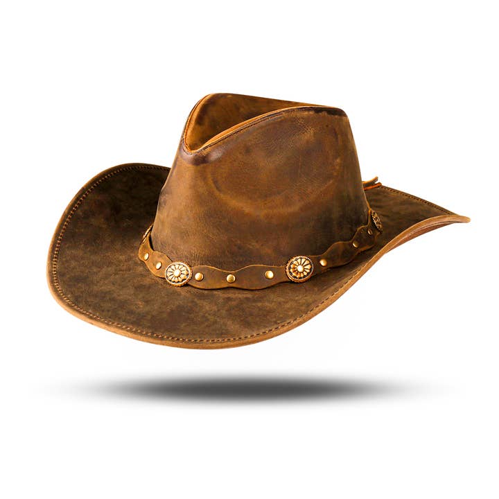 Hadzam - Wholesale Cowboy Hat - Unisex - Unisex Shapeable Brown Wide Brim Western Leather Cowboy Hat