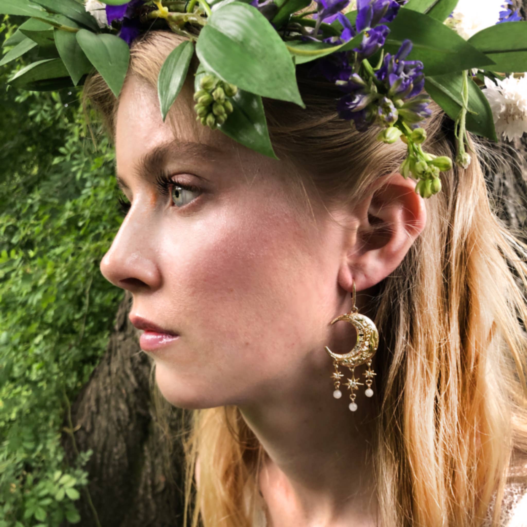 Memento Mori Designs NYC - Wholesale Dangle Earrings - The Hare Moon Earrings- Gold2