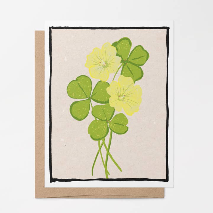 Shamrock with Flowers Illustrated Fine Art Notecard for wholesale by Brainmeats Atelier