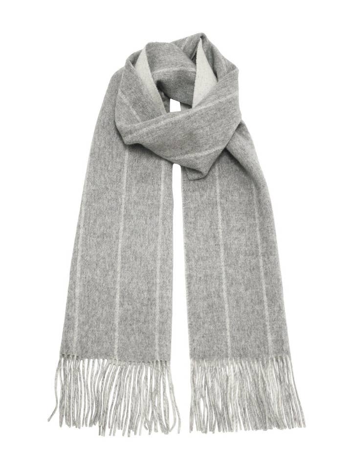 Silver Grey Woolwhite stripe Cashmere Woven Double Face Scarf for wholesale by Hommard
