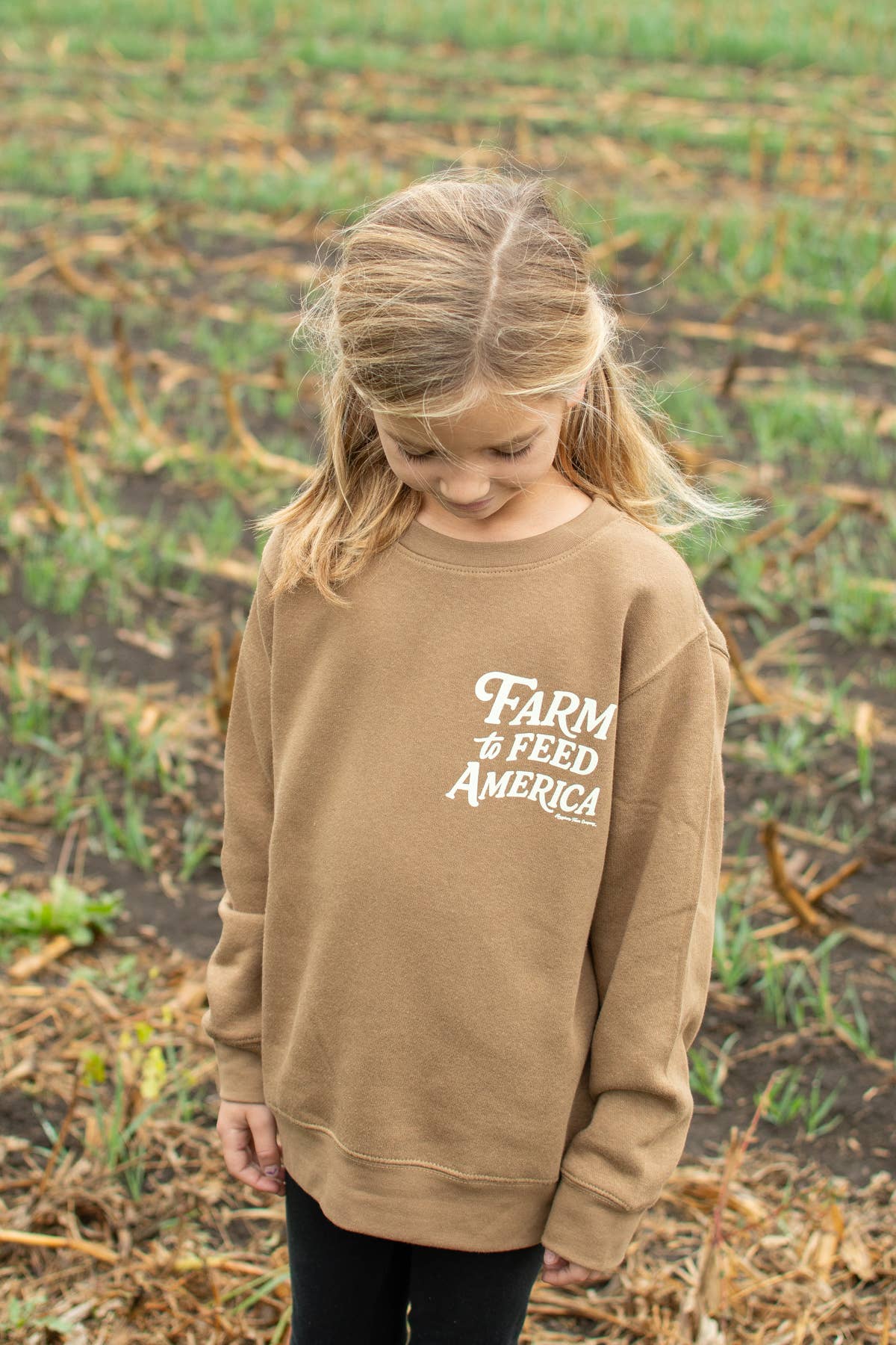 American Farm Company - Wholesale Sweatshirt - Kids - Western 'Farm to Feed America’ Brown Youth Crewneck0
